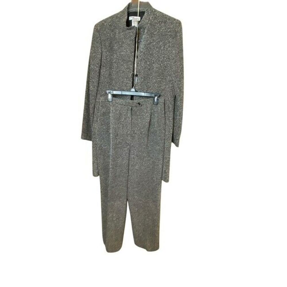 Madison & Max Women's Suit Long Jacket 12 Pants 10 Black White Speckle Lined - Picture 3 of 9